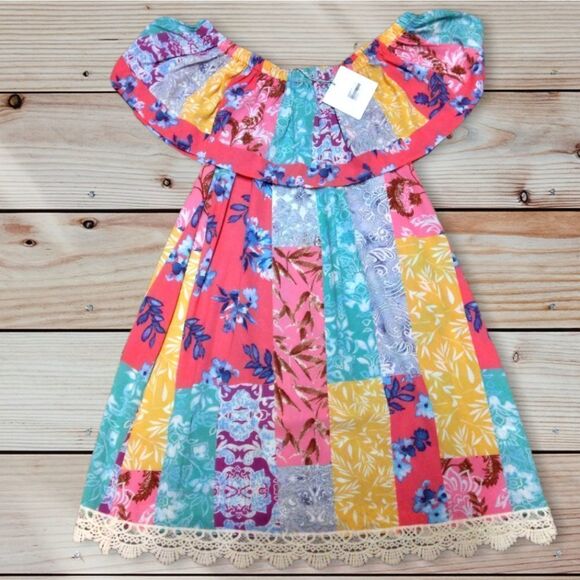 UMGEE | PATCHWORK PAISLEY COLORFUL BOHO BEACHY  OFF THE SHOULDER STRAPLESS DRESS - Picture 2 of 16